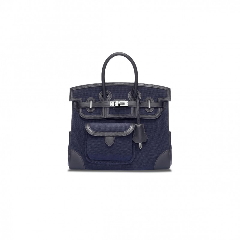 HERMES MASTER BIRKIN 25 NAVY BLUE CANVAS SILVER BUCKLE UNISEX BAG MSBK3418810 (25*20*13cm)