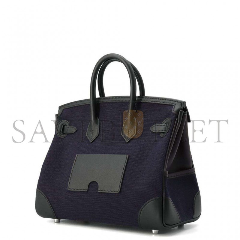 HERMES MASTER BIRKIN 25 NAVY BLUE CANVAS SILVER BUCKLE UNISEX BAG MSBK3418810 (25*20*13cm)