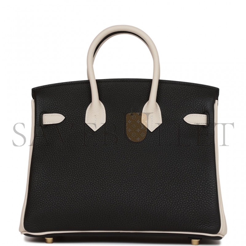 HERMÈS MASTER BIRKIN 25 TOGO LEATHER BLACK AND WHITE PANDA COLOR MATCHING GOLD BUCKLE BAG 4212717702 (25*20*13cm)