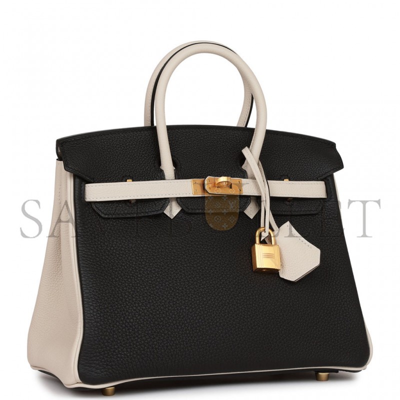 HERMÈS MASTER BIRKIN 25 TOGO LEATHER BLACK AND WHITE PANDA COLOR MATCHING GOLD BUCKLE BAG 4212717702 (25*20*13cm)