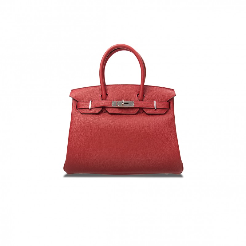 HERMÈS MASTER BIRKIN 35 TOGO LEATHER FLAG RED SILVER BUCKLE BAG H028369CK05 (35*28*18cm)