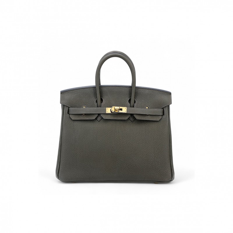 HERMÈS BIRKIN 25 TOGO LEATHER PEWTER GREY GOLD BUCKLE BAG H028369CC8F (25*20*13cm)