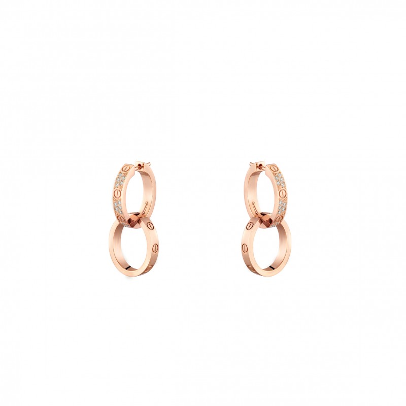 CARTIER LOVE ROSE GOLD EARRINGS, TRANSFORMABLE, SEMI-PAVED N8515240