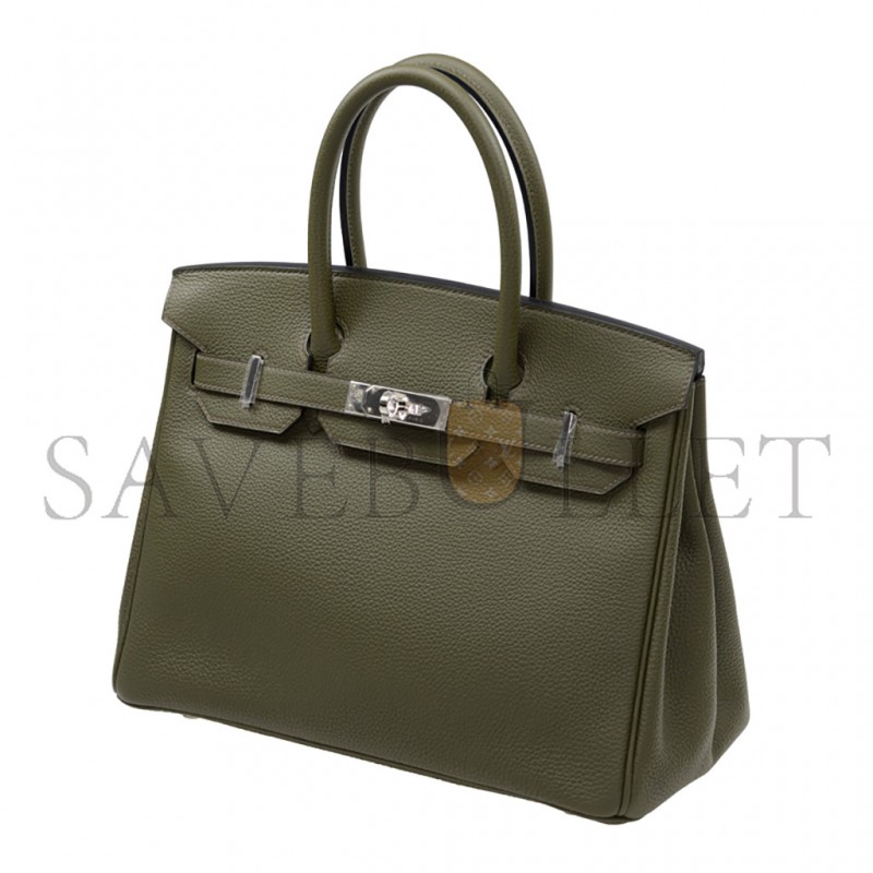 HERMES MASTER BIRKIN 30 TOGO LEATHER SAGE GREEN SILVER BUCKLE BK3061TGSS (30*23*15cm)