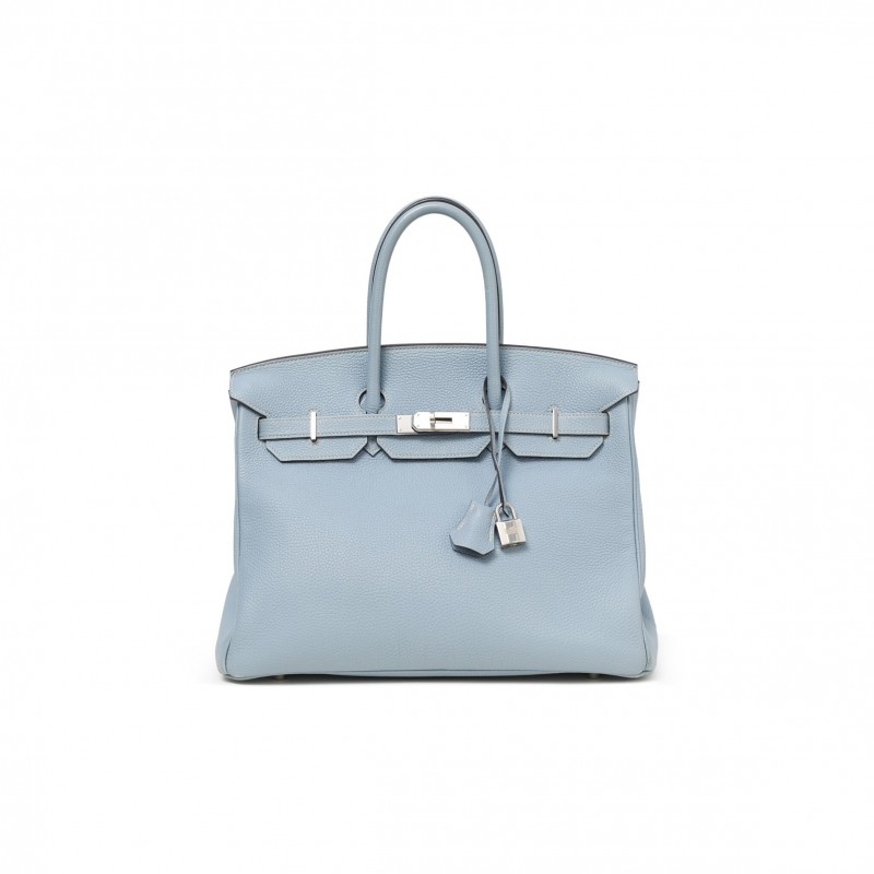 HERMÈS MASTER BIRKIN 35 TOGO LEATHER LINEN BLUE SILVER BUCKLE BK35J7TGSS (35*28*18cm)