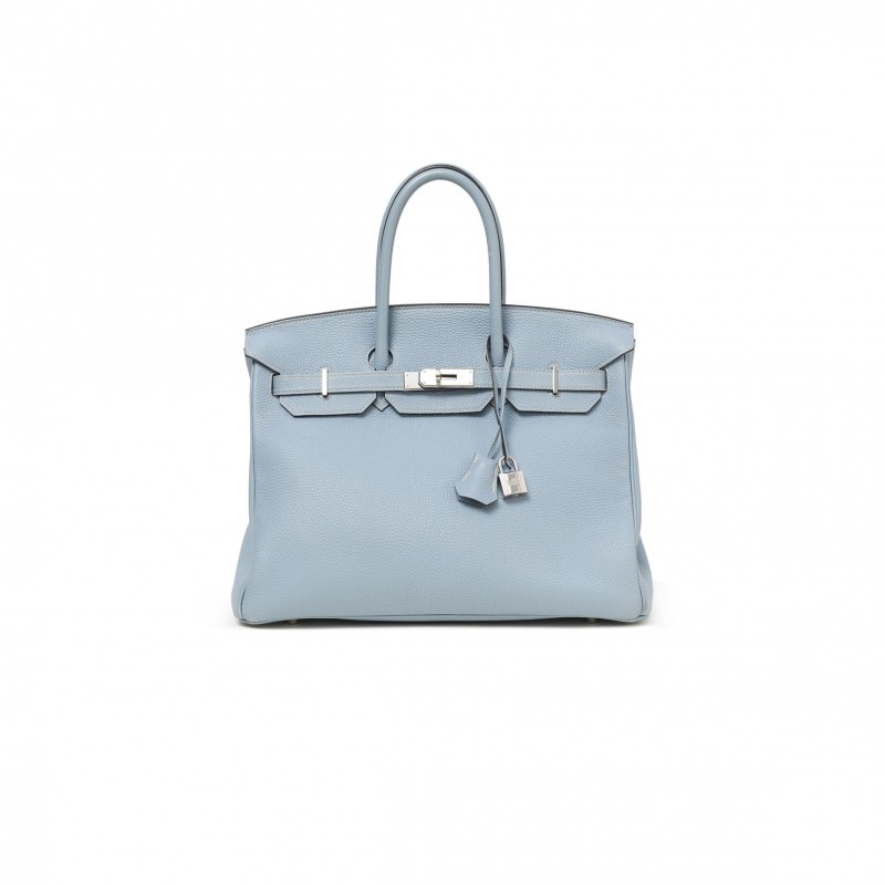 HERMÈS MASTER BIRKIN 35 TOGO LEATHER LINEN BLUE SILVER BUCKLE BK35J7TGSS (35*28*18cm)