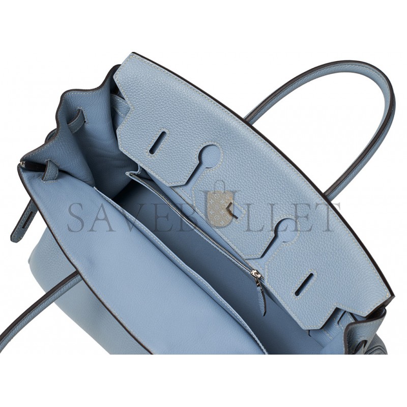 HERMÈS MASTER BIRKIN 35 TOGO LEATHER LINEN BLUE SILVER BUCKLE BK35J7TGSS (35*28*18cm)