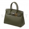 HERMES BIRKIN 25 TOGO LEATHER OLIVE GREEN SILVER BUCKLE H028369CK61 (25*20*13cm)