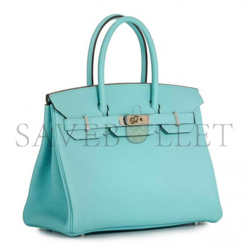 HERMÈS BIRKIN 30 TOGO LEATHER MACARON BLUE SILVER BUCKLE BAG BK353PTGSS (30*23*15cm)