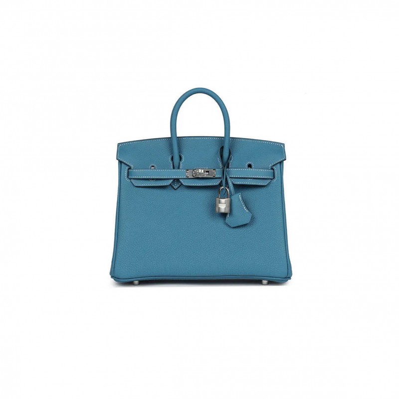 HERMÈS BIRKIN 30 TOGO LEATHER DUCK BLUE SILVER BUCKLE 1015671846 (30*23*15cm)