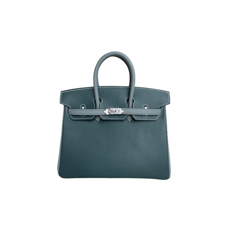 HERMES MASTER BIRKIN 25 EPSOM LEATHER CYPRESS GREEN AND ALMOND GREEN SILVER BUCKLE BK256OTGSS (25*20*13cm)