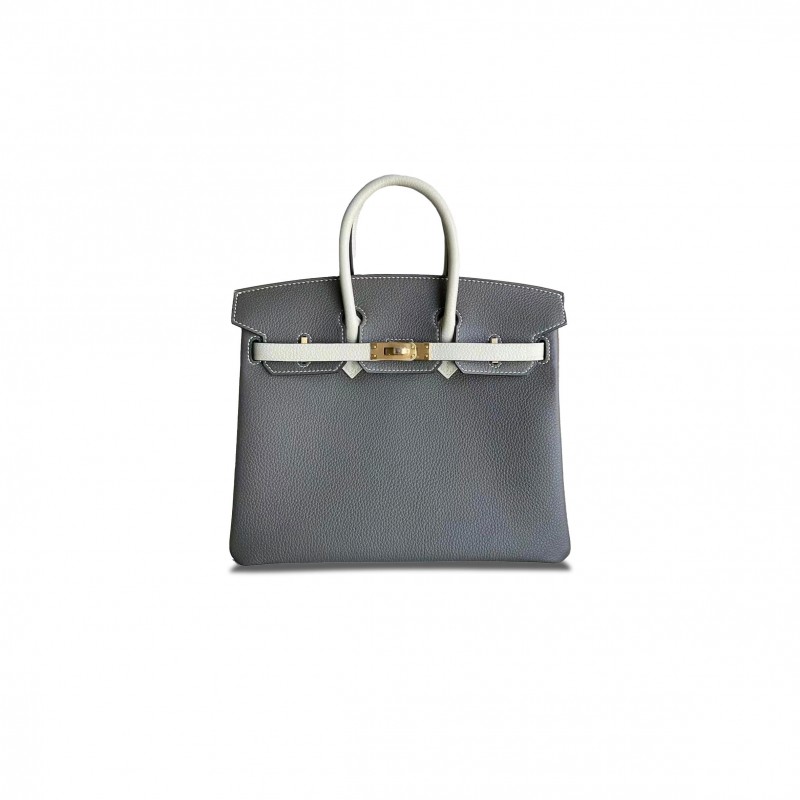 HERMES MASTER BIRKIN 30 EPSOM LEATHER ASPHALT GRAY AND CREAM WHITE GOLD BUCKLE H041344CC (30*23*15cm)