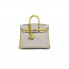 HERMÈS MASTER BIRKIN 25 SWIFT LEATHER PEARL GREY LEMON YELLOW SILVER BUCKLE BAG 3237 (25*20*13cm)