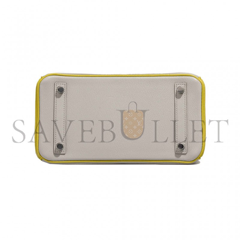 HERMÈS MASTER BIRKIN 25 SWIFT LEATHER PEARL GREY LEMON YELLOW SILVER BUCKLE BAG 3237 (25*20*13cm)