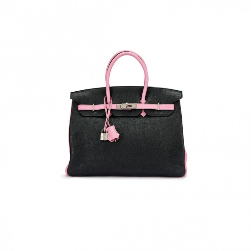 HERMES MASTER BIRKIN 30 TOGO LEATHER BLACK SILVER BUCKLE 3Q PINK PLATINUM BAG 112814583110 (30*23*15cm)