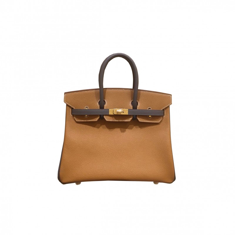 HERMES MASTER BIRKIN 25 EPSON LEATHER GOLDEN BROWN WITH PEWTER GREY HANDBAG 247023787 (25*20*13cm)