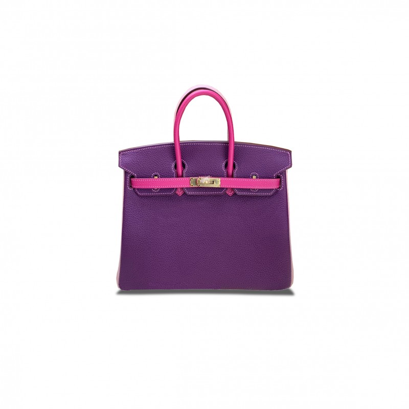 HERMES BIRKIN 25 TOGO LEATHER ANEMONE PURPLE ROSE RED 3Q PINK GOLD BUCKLE HANDBAG 3300206 (25*20*13cm)