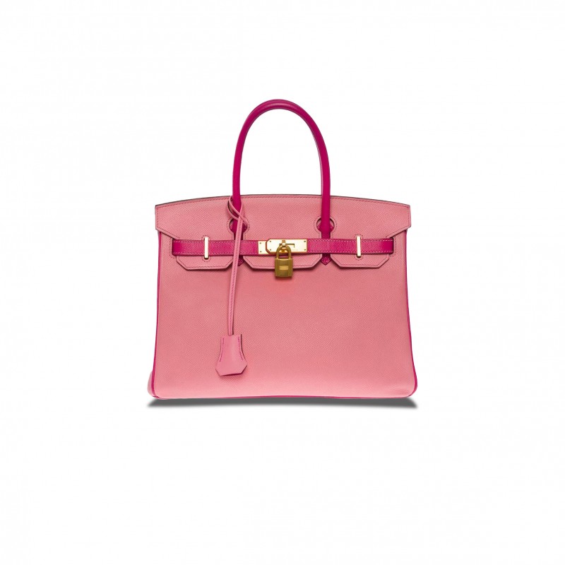 HERMES BIRKIN 30 TOGO LEATHER CHERRY PINK AND PEACH HORSESHOE ENGRAVED GOLD BUCKLE HANDBAG 101220 (30*23*15cm)