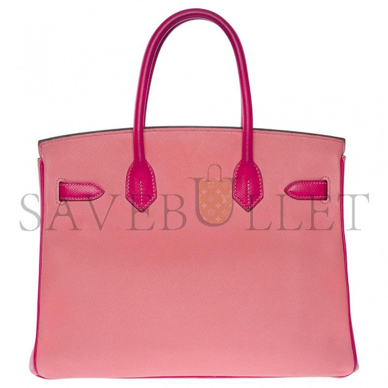 HERMES BIRKIN 30 TOGO LEATHER CHERRY PINK AND PEACH HORSESHOE ENGRAVED GOLD BUCKLE HANDBAG 101220 (30*23*15cm)