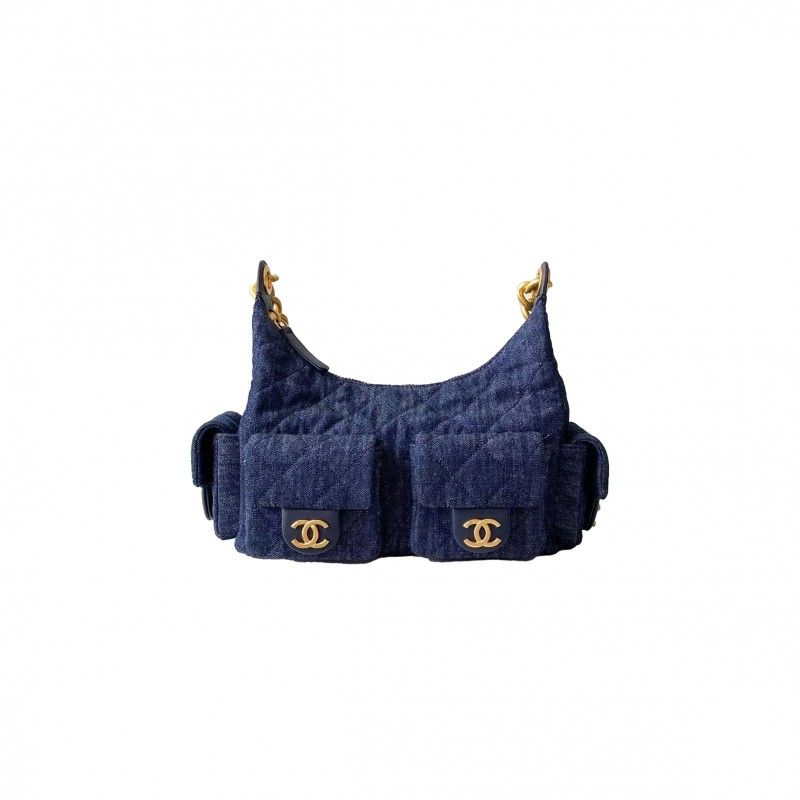 CHANEL 25C HOBO HIPPIE BAG DARK DENIM BLUE AS5339 (31*22*15cm)