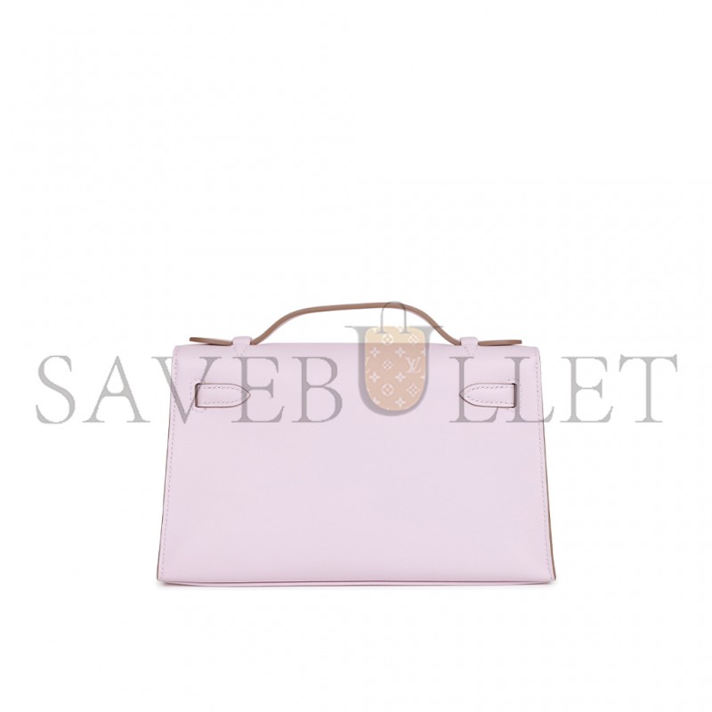 HERMES MASTER KELLY POCHETTE MAUVE PALE SWIFT PALLADIUM HARDWARE (22*14*7cm) 