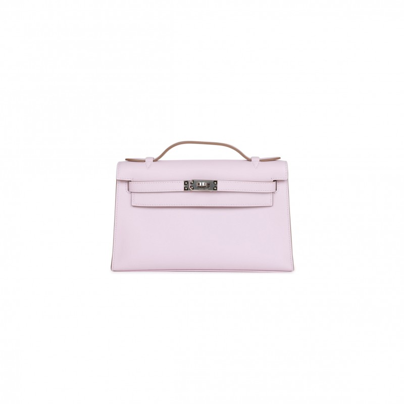 HERMES MASTER KELLY POCHETTE MAUVE PALE SWIFT PALLADIUM HARDWARE (22*14*7cm) 