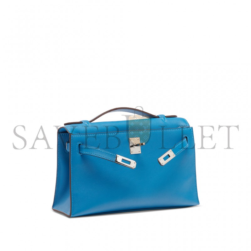 HERMES A MYKONOS SWIFT LEATHER KELLY POCHETTE WITH PALLADIUM HARDWARE (22*14*7cm) 