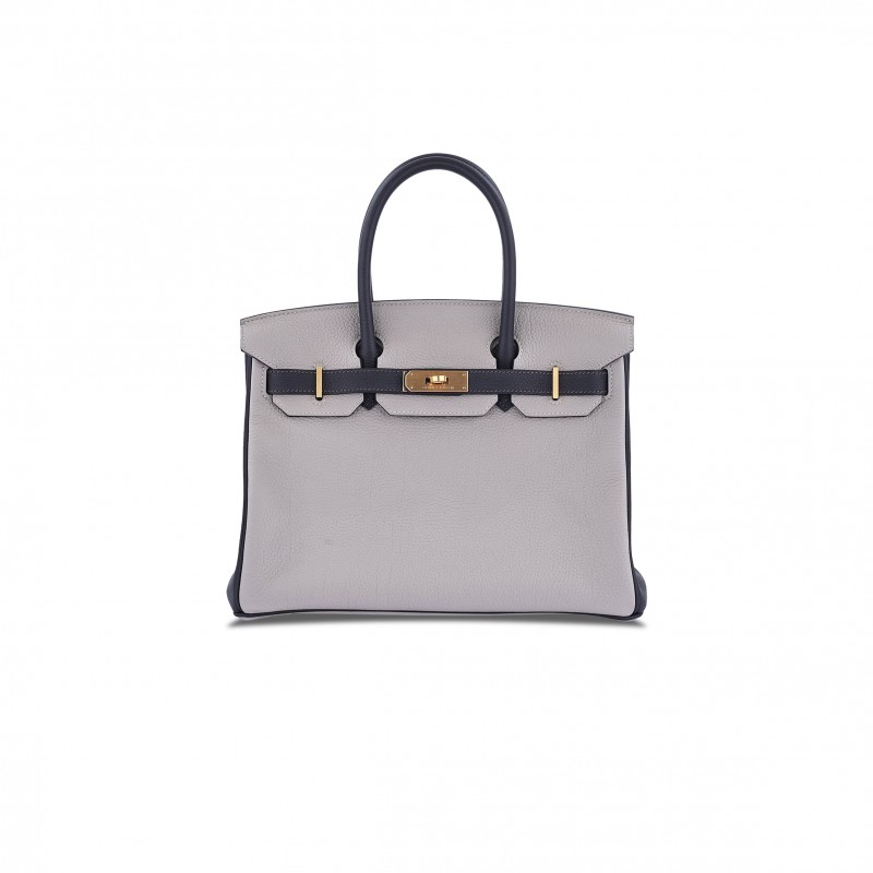 HERMES MASTER BIRKIN 25 TOGO LEATHER SEAGULL GREY AND BLACK SILVER BUCKLE HANDBAG H028365CC01 (25*20*13cm)