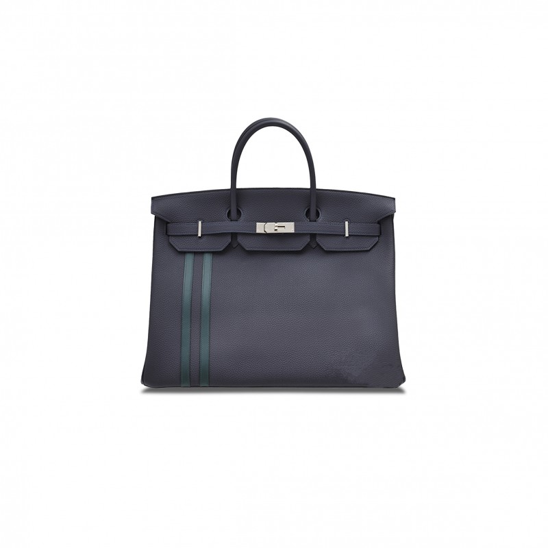 HERMES MASTER BIRKIN 30 TOGO LEATHER SAPPHIRE BLUE AND PEACOCK GREEN SILVER BUCKLE BAG H028365CK03 (30*22*15cm)