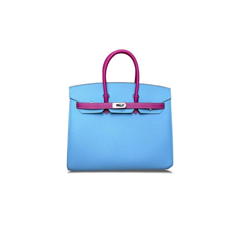 HERMES MASTER BIRKIN 25 EPSOM NORTHERN BLUE WITH ROSE PURPLE AND SILVER BUCKLE BAG H028368CK8S (25*20*13cm)