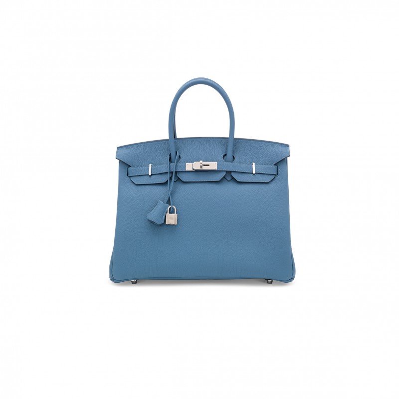 HERMES BIRKIN 30 EPSOM LEATHER AGATE BLUE SILVER BUCKLE HANDBAG 3101504 (30*23*15cm)