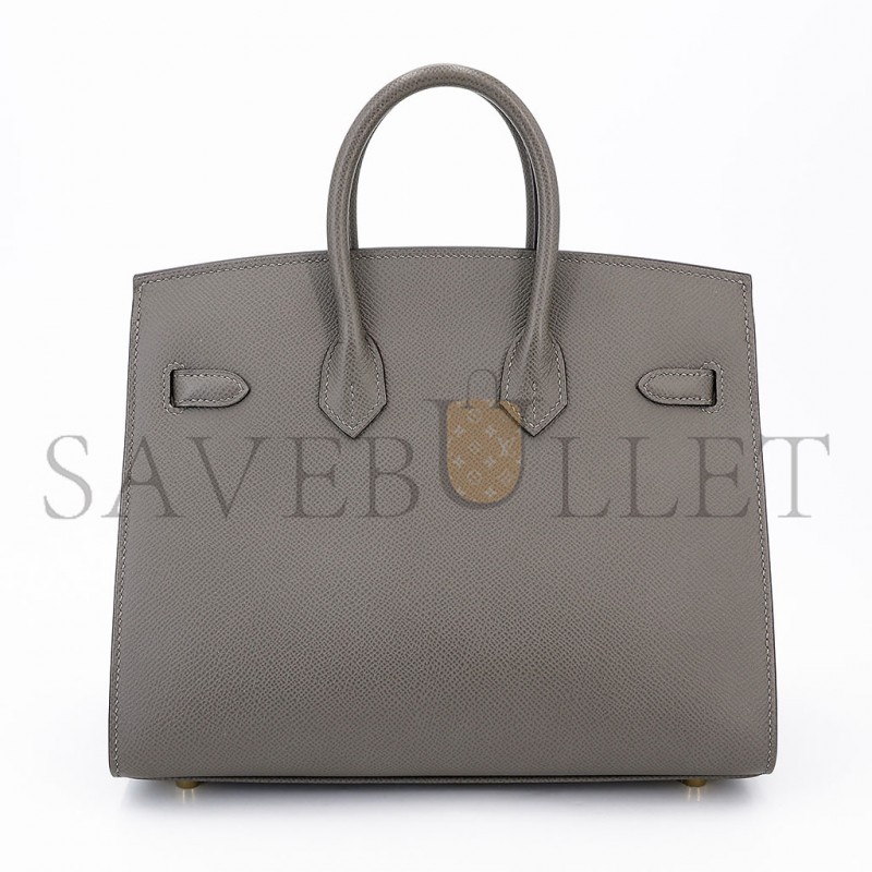 HERMES BIRKIN 25 EPSOM LEATHER PEWTER GREY GOLD BUCKLE LUXURY BAG 2935397569 (25*20*13cm)
