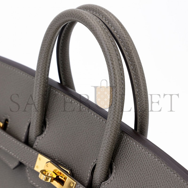 HERMES BIRKIN 25 EPSOM LEATHER PEWTER GREY GOLD BUCKLE LUXURY BAG 2935397569 (25*20*13cm)