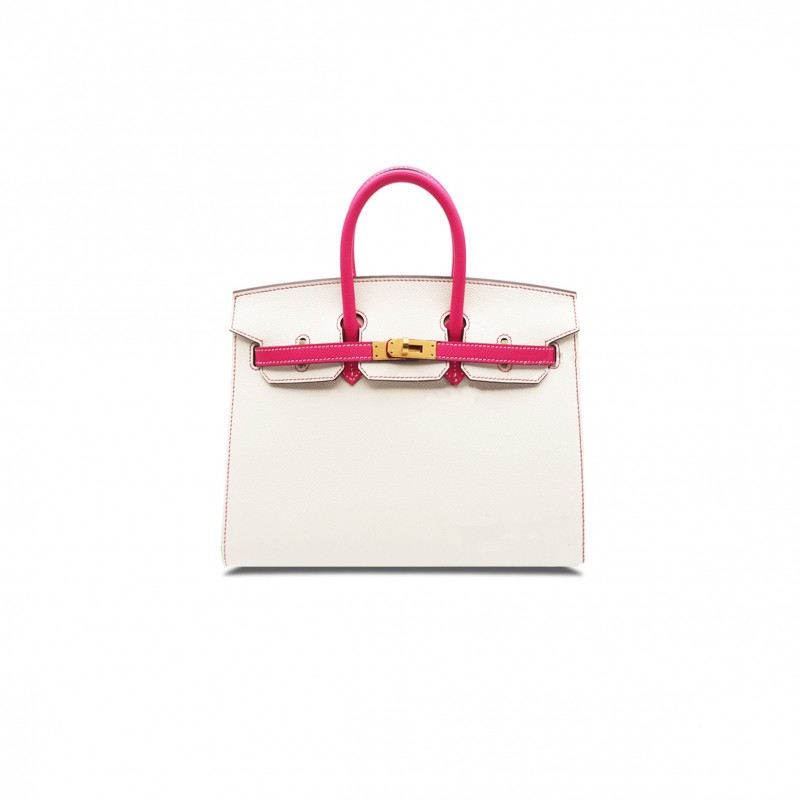 HERMES BIRKIN 25 EPSOM MILKSHAKE WHITE AND PINK GOLD BUCKLE BAG H028368CK6S (25*20*13cm)