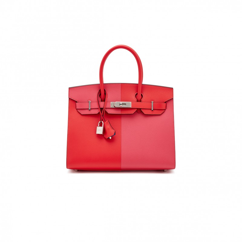 HERMÈS BIRKIN 25 EPSOM IN ULTRA PINK AND HEART RED WITH FLORIDA BLUE INTERIOR AND SILVER BUCKLE H028367CC02 (25*18*13cm)