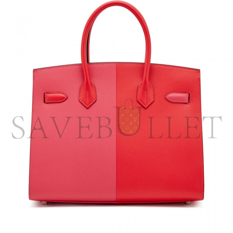 HERMÈS BIRKIN 25 EPSOM IN ULTRA PINK AND HEART RED WITH FLORIDA BLUE INTERIOR AND SILVER BUCKLE H028367CC02 (25*18*13cm)