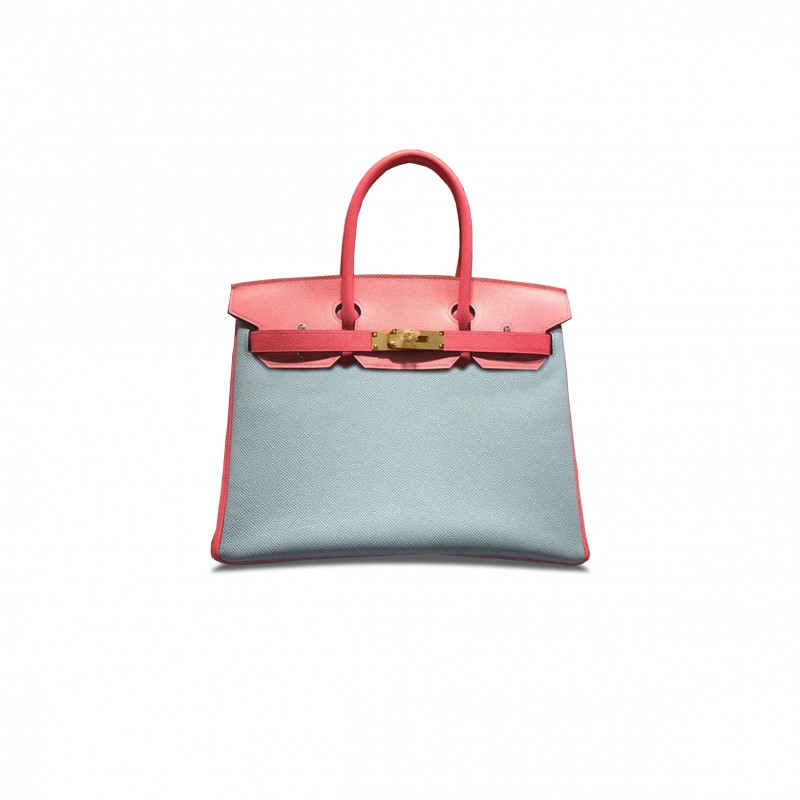 HERMÈS BIRKIN 30 EPSOM MACARON BLUE MILKSHAKE PINK LIPSTICK PINK SILVER BUCKLE H028369CK25 (30*23*15cm)