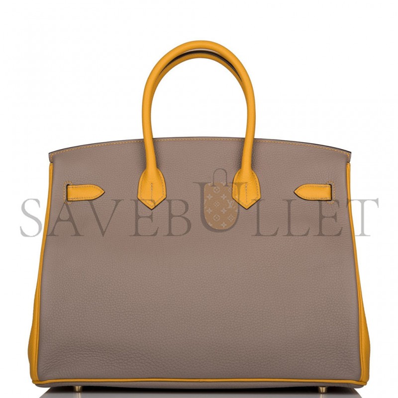 HERMÈS BIRKIN 30 EPSOM ASPHALT GREY AND AMBER YELLOW GOLD BUCKLE H028369CK15 (30*23*15cm)