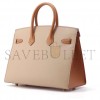 HERMES BIRKIN 30 EPSOM TRENCH COAT GREY AND GOLDEN BROWN GOLD BUTTONS H028369CK21 (30*23*15cm)