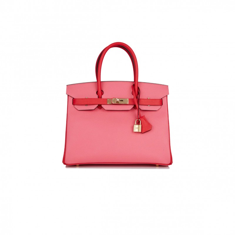 HERMES MASTER BIRKIN 30 EPSOM LIPSTICK PINK AND RED GOLD BUCKLE BAG H028369CK72 (30*23*15cm)