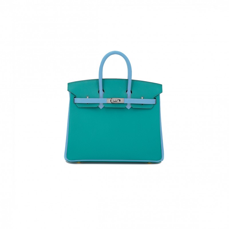 HERMES BIRKIN 30 EPSOM PEACOCK GREEN AND DENIM BLUE WITH SILVER BUCKLE BAG H028369CK74 (30*23*15cm)