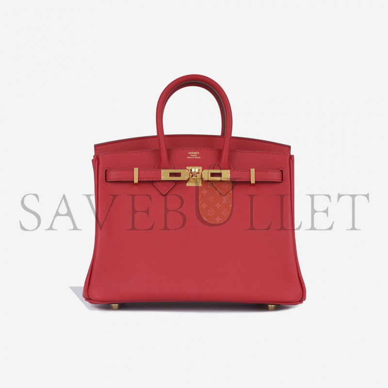 HERMES BIRKIN 25 SWIFT LEATHER FLAG RED GOLD BUCKLE H049362CK12 (25*20*13cm)