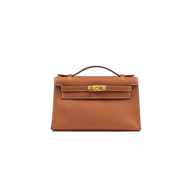 HERMÈS GOLD SWIFT KELLY POCHETTE GOLD HARDWARE (22*14*7cm) 
