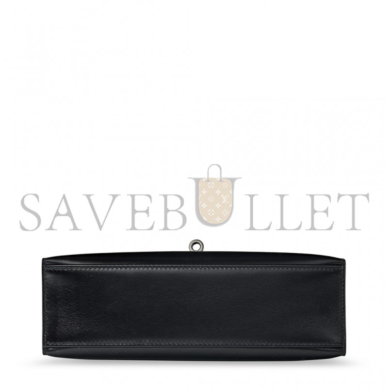 HERMÈS BLACK BOX LEATHER SO BLACK KELLY POCHETTE WITH PVD HARDWARE (22*14*7cm) 