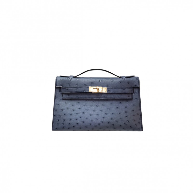 HERMÈS MASTER OSTRICH KELLY POCHETTE BLEU ROI (22*14*7cm) 