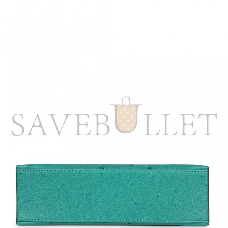 HERMÈS MASTER KELLY POCHETTE VERT VERONE OSTRICH GOLD HARDWARE (22*14*7cm) 