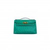 HERMÈS MASTER KELLY POCHETTE VERT VERONE OSTRICH GOLD HARDWARE (22*14*7cm) 