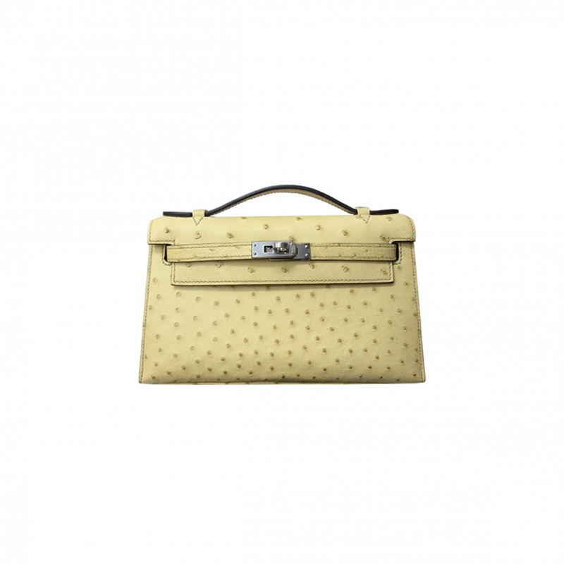 HERMÈS MASTER OSTRICH KELLY POCHETTE WITH PALLADIUM HARDWARE (22*14*7cm) 