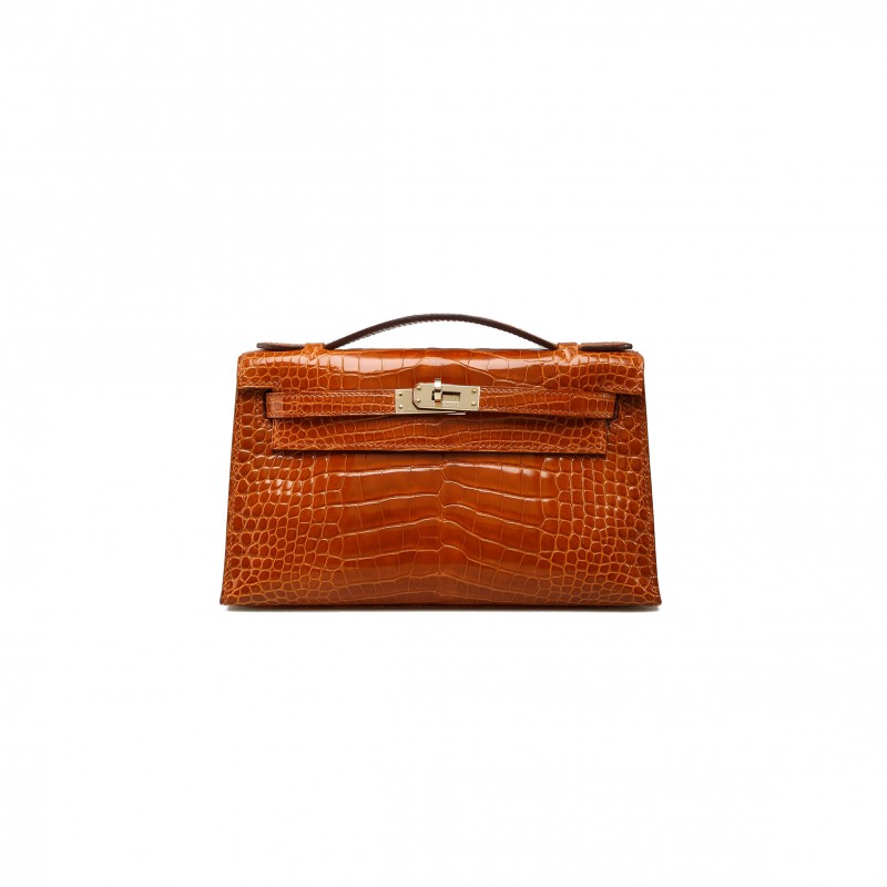 HERMÈS MASTER PAIN DÉPICE ALLIGATOR KELLY POCHETTE WITH PERMABRASS HARDWARE (22*14*7cm) 