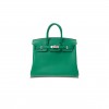 HERMÈS BIRKIN 25 SWIFT LEATHER VELVET GREEN SILVER BUCKLE H049362CK17 (25*20*13cm)